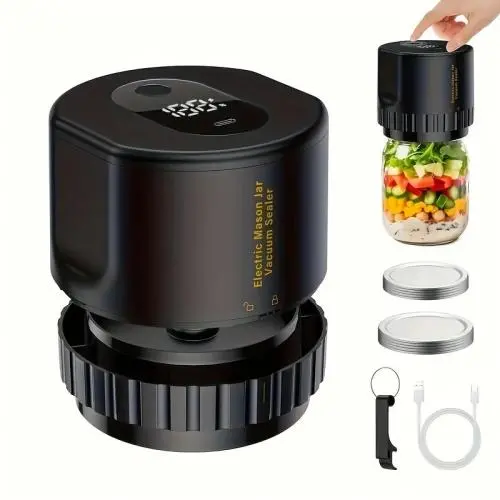 [Automatische Vakuumdichtungsmaschine] 10-teiliges Set wiederaufladbarer Vakuumdichtungsset für Mason-Gläser, One-Key-Start Automatischer Dichter, Flache Deckel, Geeignet für breite und konventionelle Öffnungen, Gute Abdichtung