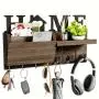 Holz Wandregal 1 Stück mit 7 Haken – Pflanzen- Mail-Aufbewahrungsbox, Schlüssel, Brille, Kopfhörer, Trinki-Hängevorrichtung – Für Heimdekoration, Raumdekoration, Wanddekoration, schönes Raumdesign