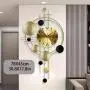 Goldener Eisen Stille Wanduhr – Moderner Nordisch-inspirierter Art Deco Design mit Großen Zahlen, Schwarze & Goldene Geometrische Kreise, Batteriebetrieben, Digitales Display für Wohnzimmer & Zuhause Dekor, Dekorative Wanduhr, Eisenkonstruktion