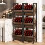 [Rustic Wood Basket Stand] 3-Tier Rustic Wood Basket Stand - Sturdy Black Metal Frame Storage Tower - Versatile for Kitchen, Bathroom, Living Room