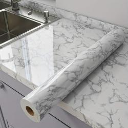 Glossy Marble Peel & Stick Wallpaper - Waterproof, Oil-Resistant For Kitchen Backsplash, Bedroom, Living Room & Furniture Makeover - Easy Apply Home Decor For DIY Enthusiasts & Home Decorators, Home Decor Upgrade | Sleek Finish Decor