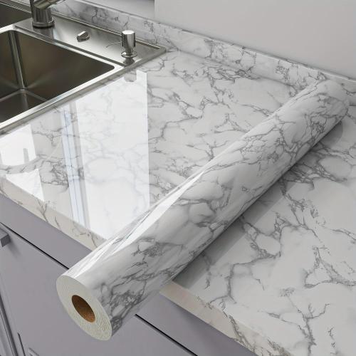 Glossy Marble Peel & Stick Wallpaper - Waterproof, Oil-Resistant For Kitchen Backsplash, Bedroom, Living Room & Furniture Makeover - Easy Apply Home Decor For DIY Enthusiasts & Home Decorators, Home Decor Upgrade | Sleek Finish Decor