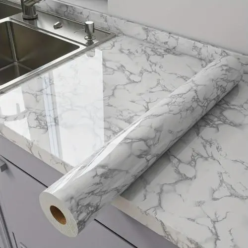 Glänzende Marmor-Aufkleberfolie – Wasserdicht, Ölbeständig für Küche, Schlafzimmer, Wohnzimmer & Möbel-Umbau – Einfache Anwendung für Heimdekoration – DIY-Enthusiasten & Heimdekoration – Dekor-Upgrade | Elegantes Finish