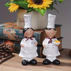 2pcs Kitchen Chef Statue, Fine Retro Country Craft Resin Couple Chef Statue, Used for Home Restaurant Kitchen Bar Decoration, Kitchen Bar Cabinet Cafe Desktop Decoration Gift, Baking Decoration Gift