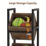 [Rustic Wood Basket Stand] 3-Tier Rustic Wood Basket Stand - Sturdy Black Metal Frame Storage Tower - Versatile for Kitchen, Bathroom, Living Room