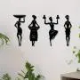 4-teiliges Set Exquisite afrikanische Frauen Silhouetten Metall Wanddekoration – Elegante weibliche Figuren mit filigranen Details für Wohnzimmer und Küche – Bringen Sie einen Hauch von Eleganz in Ihr Zuhause.