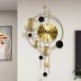 Golden Iron Silent Wall Clock - Modern Nordic-Inspired Art Deco Design with Large Numbers, Black & Golden Geometric Circles, Battery-Powered, Digital Display for Living Room & Home Decor, Decorative Wall Clock, Iron Construction