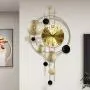 Goldener Eisen Stille Wanduhr – Moderner Nordisch-inspirierter Art Deco Design mit Großen Zahlen, Schwarze & Goldene Geometrische Kreise, Batteriebetrieben, Digitales Display für Wohnzimmer & Zuhause Dekor, Dekorative Wanduhr, Eisenkonstruktion