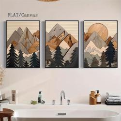 3pcs Wooden Mountain Landscape Canvas Prints - Waterproof Forest Art Wall Decor for Home, Office, and Dormitory, Pine Wood Frame, Indoor/Outdoor Use, Mountain Wall Ar