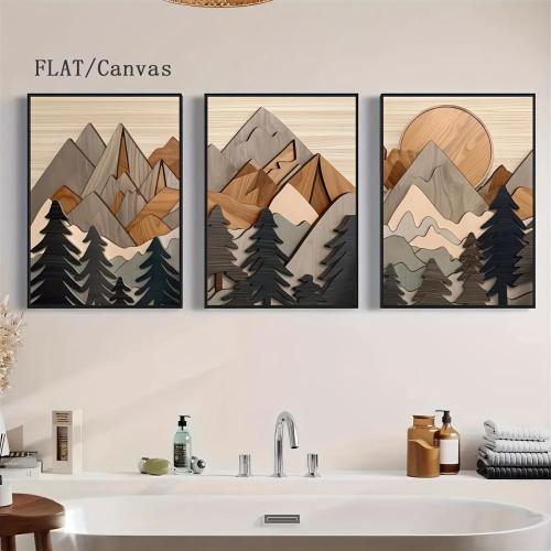3pcs Wooden Mountain Landscape Canvas Prints - Waterproof Forest Art Wall Decor for Home, Office, and Dormitory, Pine Wood Frame, Indoor/Outdoor Use, Mountain Wall Ar