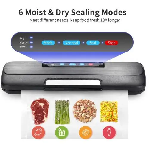 [One-Touch Food Vacuum Sealer] Automatic One-Touch Food Vacuum Sealer Machine - Dry/Moist Modes, Vacuum Hose, Cutter, 10 Vacuum Bags - Without Battery