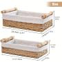2pcs Vintage Rattan Shelf Baskets Set, Multipurpose Decorative Storage Bins with Liners and Handles, Ideal for Bathroom, Home Decor, and Spa Organization