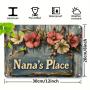 1pc Vintage Floral Welcome Metal Tin Sign - Nana's Place Rustic Aluminum Wall Art with Distressed Blue Background & Pink Flowers for Christmas, Holiday Home, Restaurant, Bar, Cafe, Garage Decor, 2D Flat, Perfect for Room Decor