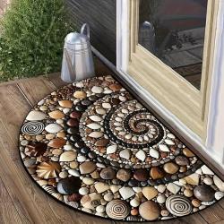 Colorful Pebble & Floral Welcome Mat - Non-Slip, Easy Clean, Semi-Round Door Mat for Indoor/Outdoor Use - Perfect for Entryway, Kitchen, Bathroom, Patio, Balcony Decor