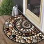 Colorful Pebble & Floral Welcome Mat - Non-Slip, Easy Clean, Semi-Round Door Mat for Indoor/Outdoor Use - Perfect for Entryway, Kitchen, Bathroom, Patio, Balcony Decor