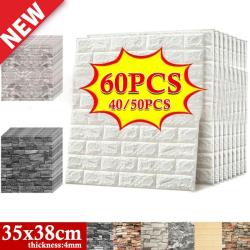 NEW 40/50/60pcs DIY 3D Foam Brick Wallpaper Squares, Waterproof, Self-Adhesive, Low Voltage, Easy Installation, Durable, for Bedroom, Living Room, Bathroom, Kitchen, Door, Window, Wall, Home Decor, 13.78*15.16inch, Optional Colo