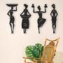 4-Piece Set Exquisite African Women Silhouette Metal Wall Art Decor - Elegant Female Figures with Intricate Details for Living Room and Kitchen - Add a Touch of Sophistication to Your Home