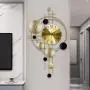 Goldener Eisen Stille Wanduhr – Moderner Nordisch-inspirierter Art Deco Design mit Großen Zahlen, Schwarze & Goldene Geometrische Kreise, Batteriebetrieben, Digitales Display für Wohnzimmer & Zuhause Dekor, Dekorative Wanduhr, Eisenkonstruktion