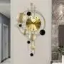 Goldener Eisen Stille Wanduhr – Moderner Nordisch-inspirierter Art Deco Design mit Großen Zahlen, Schwarze & Goldene Geometrische Kreise, Batteriebetrieben, Digitales Display für Wohnzimmer & Zuhause Dekor, Dekorative Wanduhr, Eisenkonstruktion