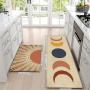 [Non-Slip Kitchen Mat] 2pcs Non-Slip, Absorbent Sun & Moon Geometric Kitchen Mat Set - Polyester Rugs in Rectangular Shapes (18x29.5