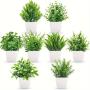 [Artificial Plants in White Pot] 8 Pack Small Artificial Plants - Fake Plants Potted in White Pot for Home Office Bedroom Desk Bathroom Shelf Farmhouse Decoration