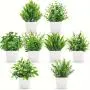 [Artificial Plants in White Pot] 8 Pack Small Artificial Plants - Fake Plants Potted in White Pot for Home Office Bedroom Desk Bathroom Shelf Farmhouse Decoration
