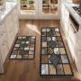 [Soft Kitchen Mat] 2/3 set Soft Flannel Kitchen Mat, Classic Geometric Stone Floor Rug | Vintage Country Style Rug, Farmhouse Kitchen Rug, Comfortable and Easy to Clean, Suitable for Bedroom Living Room Dining Room Kitchen Bathroom Entrance Laundry Room