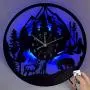 LED Wanduhr | Einzigartiges LED Vinyl Wanduhr | Waldbär Elch Hirsch Wanduhr Berg Haus Wanduhr | Original Geschenk für Wohnzimmer, Schlafzimmer, Büro Dekoration - Perfektes Geschenk für Geburtstag, Muttertag, Frühlingszeit, Abschlussfeier, Weihnachten