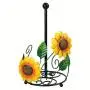 [Elegant Sunflower Holder] Black Yellow Elegant Sunflower Metal Tissue Holder - Decorative Kitchen & Bathroom Roll Paper Rack with Fresh Wrap Storage, Non-Food Safe, Sunflower Bathroom Decor