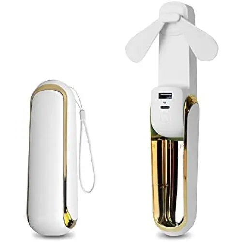 Mini Tragbarer Ventilator, ideapro mit Lanyard, 2000 mAh USB-Aufladbarer Mini-Ventilator, Batteriebetriebener Tragbarer Ventilator mit 3 Geschwindigkeiten und Powerbank-Taschenlampe für Zuhause, Outdoor, Reisen