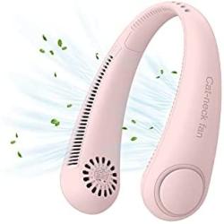 Cufun Portable Neck Fan, Hands Free USB Rechargeable Bladeless Fan, Mini Personal Neck Fan with 11.1Wh Lithium-ion Battery, 360° Cooling, Super Quiet, 3 Speeds for Outdoor & Indoor（Pink）