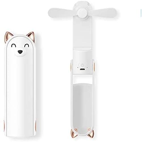 Mini Handheld Personal Fan,Portable Hand Fan with Rechargeable Battery Operated and 2 Adjustable Speed USB Desk Fan,Quiet Foldable Fan for Girls Women Kids Outdoor Travelling or Indoor Office Home (White)