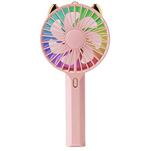 Mini Fan Portable Small Fan, 3 in 1 Handheld Fan with 7 Colors LED Night Lights, 3 Adjustable Speeds, Rechargeable Battery Operated Fan for Kids, Girls and Women Outdoors or Home Office Use.