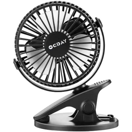 Clip on Fan, OCDAY Mini Portable Fan, Small Desk Fan Stroller Fan with 3 Speeds 360°Rotation, USB/ Battery Operated Fan, Rechargeable Bed Fan, Quiet Personal Fan for Gym Office Kitchen Car Camping