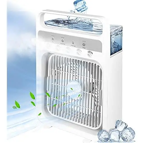 Ventilateur Pompe à Air Portable, Mini Rafraîchisseur Evaporatif avec Lumière LED 7 Couleurs, Minuterie 1/2/3h, 3 Vitesse et 3 Modes de Pulvérisation pour Bureau, Maison, Dortoir, Voyage (Blanc) Ventilateur Pompe à Air Portable, Mini Rafraîchisseur Evaporatif avec Lumière LED 7 Couleurs, Minuterie 1/2/3h, 3 Vitesse et 3 Modes de Pulvérisation pour Bureau, Maison, Dortoir, Voyage (Blanc)