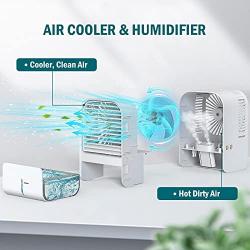 AQUEENLY Portable Cooling Fan with Cold Air, Rechargeable Evaporative Air Cooler with 3 Speed & 2 Mist Mode, Quiet Humidifying Desk Fan Personal Air Conditioner Fan for Bedroom Office Home, USB Cable