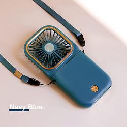 AZALEE Portable Handheld Fan Cell phone holder Mini Fan,portable neck fan,USB Rechargeable 3000mAh Battery Operated Fan,3-15 Hours Working Time & 3 Speed Level,Quiet Face Fan for Desk&Small travel fan (Navy Blue)
