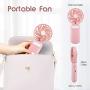 Mini Fan Handheld with LED Lights Adjustable, Portable Fan Rechargeable Quiet 3 Speed Mirror Fan, Small USB Hand Fan, Gift for Women Travel Outdoor Indoor Table Fan - Pink