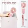 Tragbarer Mini-Ventil mit LED-Licht, verstellbar, Tragbarer wiederaufladbarer Ventilator mit leisem Betrieb, Spiegel-Ventilator, kleiner USB-Ventilator, Geschenk für Frauen Reisen Outdoor Indoor Schreibtischventilator - Rosa