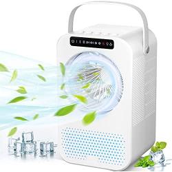 Personal Air Cooler, Portable Air Conditioner Fan, Evaporative Mini Cooler Desk Fans with 600ML Water Tank and 3 Speeds, Cooling Mist Humidifier with 8 Colors Night Light for Room/Office/Dorm/Bedroom