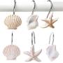 YUKUNTANG Shower Curtain Hooks, 12 Pcs Seashell Anti Rust Decorative Resin Shower Curtain Rings Hooks for Bathroom Bedroom Baby Room Decor