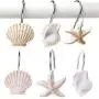 YUKUNTANG Shower Curtain Hooks, 12 Pcs Seashell Anti Rust Decorative Resin Shower Curtain Rings Hooks for Bathroom Bedroom Baby Room Decor