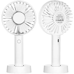 2021 Upgraded Small Desk Mini Fan with Battery Rechargeable, Portable Handheld Personal USB Fan with 3 Speed Strong Wind for Outdoor Activity, Home, Office, Eyelash Fan for Make up (White)