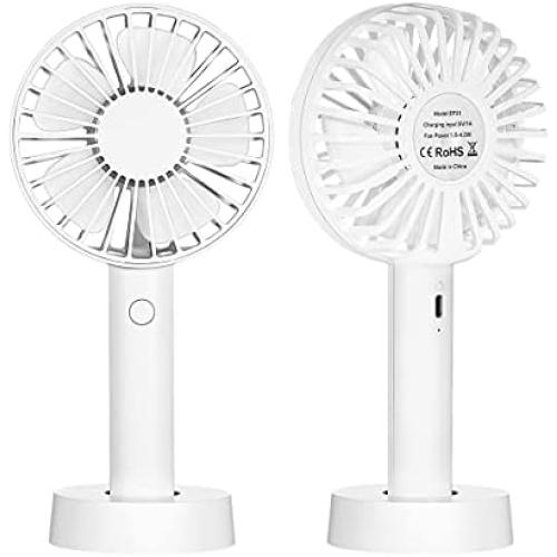 2021 Upgraded Small Desk Mini Fan with Battery Rechargeable, Portable Handheld Personal USB Fan with 3 Speed Strong Wind for Outdoor Activity, Home, Office, Eyelash Fan for Make up (White)