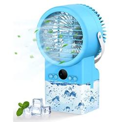 Bravekoi Portable Air Conditioner Fan, Personal Air Cooler Mini Evaporative Cooler, 3 Speeds Super Quiet Desk Fan Misting Fan with 7 Colors LED Light for Home, Office, Kitchen, Dorm, Bedroom