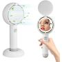 Mini Handheld Fan, Battery Operated Rechargeable Portable Fan with LED Light Makeup Mirror, Bladeless Small Personal Fan 3 Speeds Eyelash Fan for Women Girls Outdoor Travel (White)