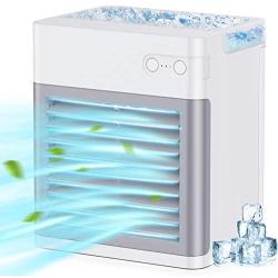 Portable Air Conditioner, Air Cooler Fan 2000 mAh Mini Air Conditioner with 3 Speed Modes Desk Fan with 7 Colors LED Light, Portable Air Conditioner for Home, Office and Room…