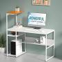 SINPAID White Computer Desk with 4-Tier Reversible Storage Shelves, 40 inch Large Home Office Laptop Study Writing Table Workstation, Modern Simple Desk with Bookshelf, Orange