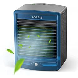 Portable Air Conditioner Cooling Fan Mini Rechargeable Blast Personal Air Cooler Evaporative AC Unit Cordless Desktop Fan with 4 Speeds Motion Sensor for Small Room Home Office Camping(Blue)
