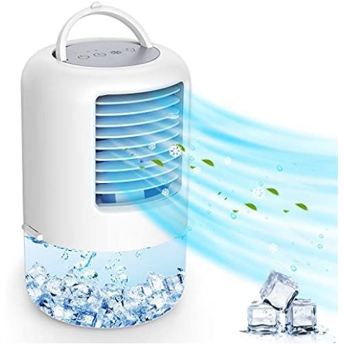 EdorReco Tragbarer Luftkühler mit 3 Geschwindigkeiten, 7-Farben-Nachtlicht, Mini-Evaporative-Kühler, mit Griff und Kabel für Raum, Büro, Zuhause, Weiß